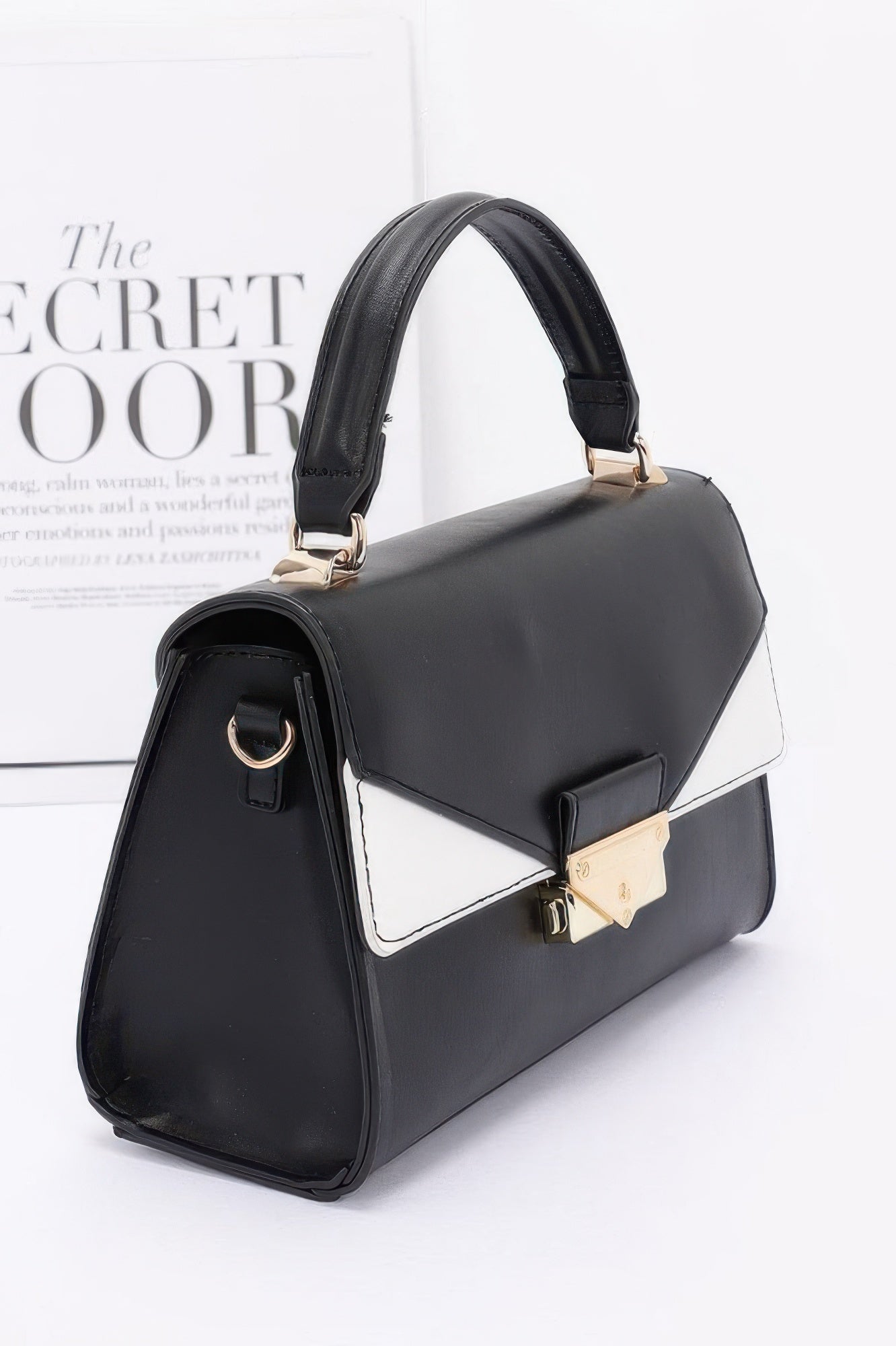 Faux Leather Two Tone Flap Bag - Pikemla