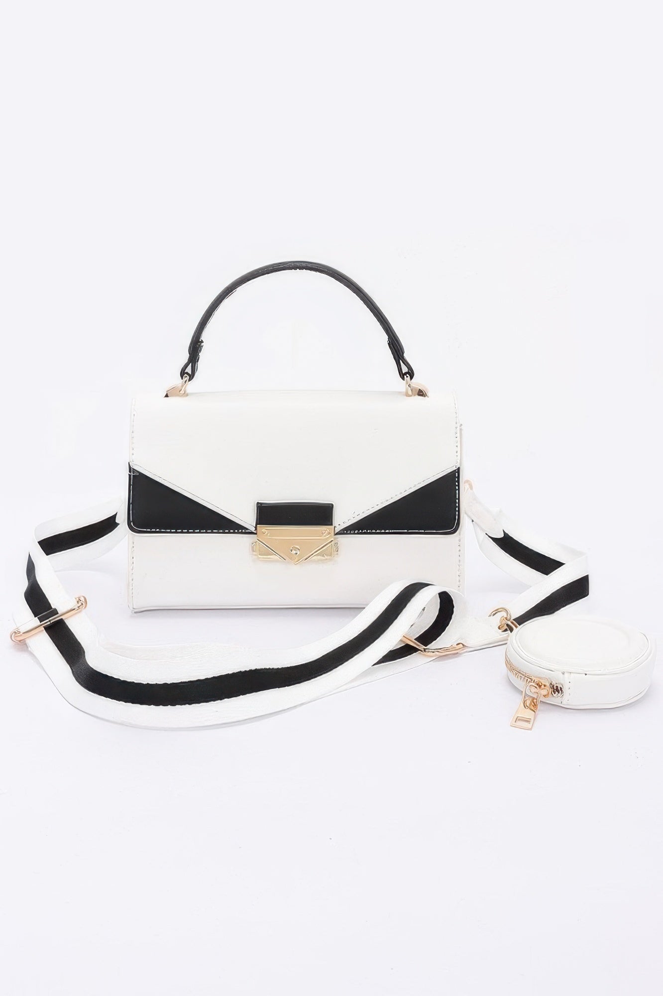 Faux Leather Two Tone Flap Bag - Pikemla