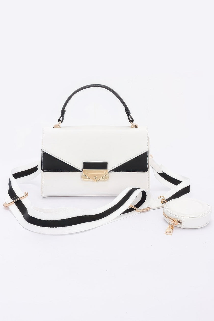 Faux Leather Two Tone Flap Bag - Pikemla