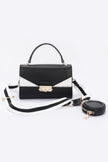 Faux Leather Two Tone Flap Bag - Pikemla