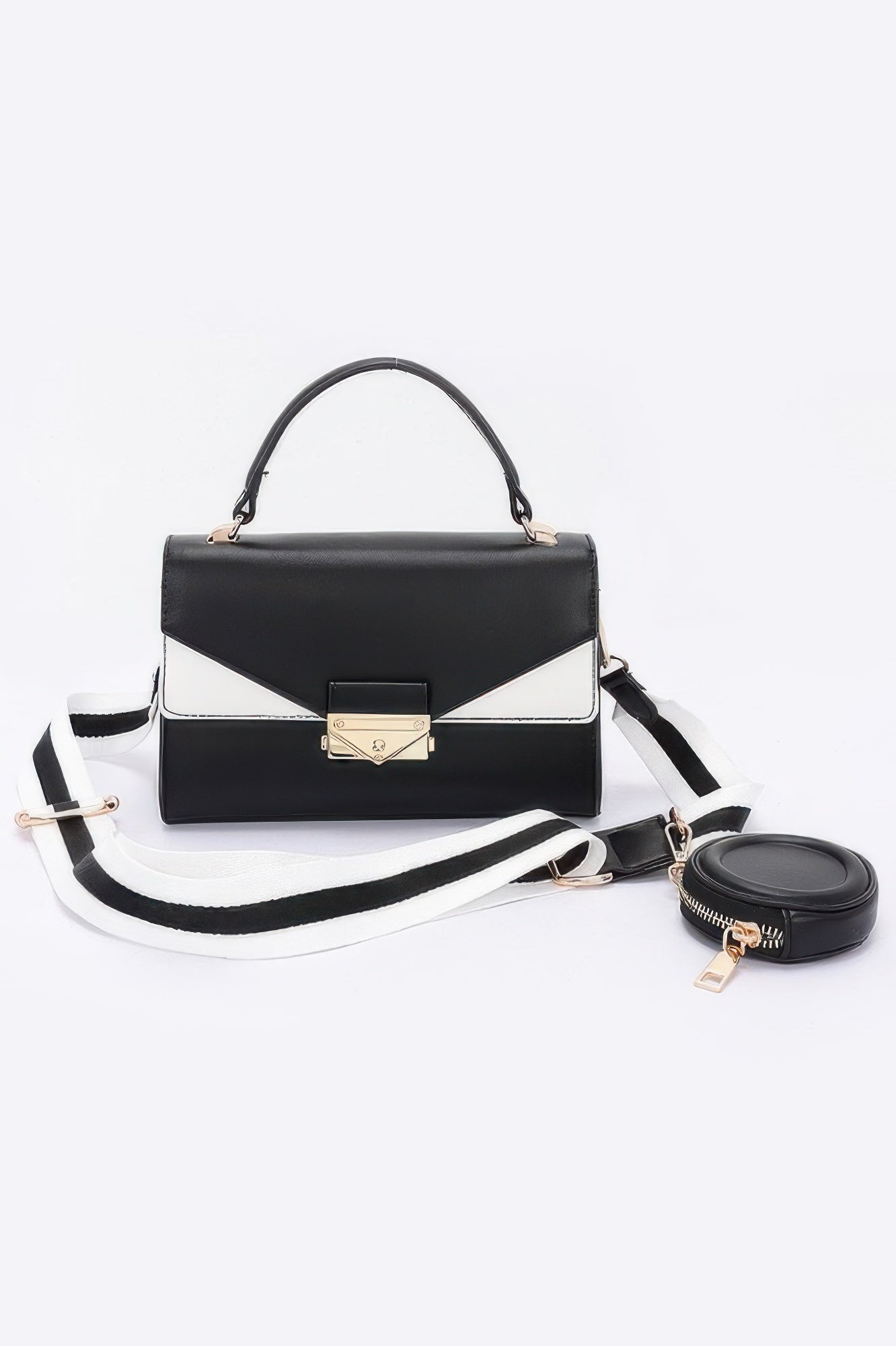 Faux Leather Two Tone Flap Bag - Pikemla