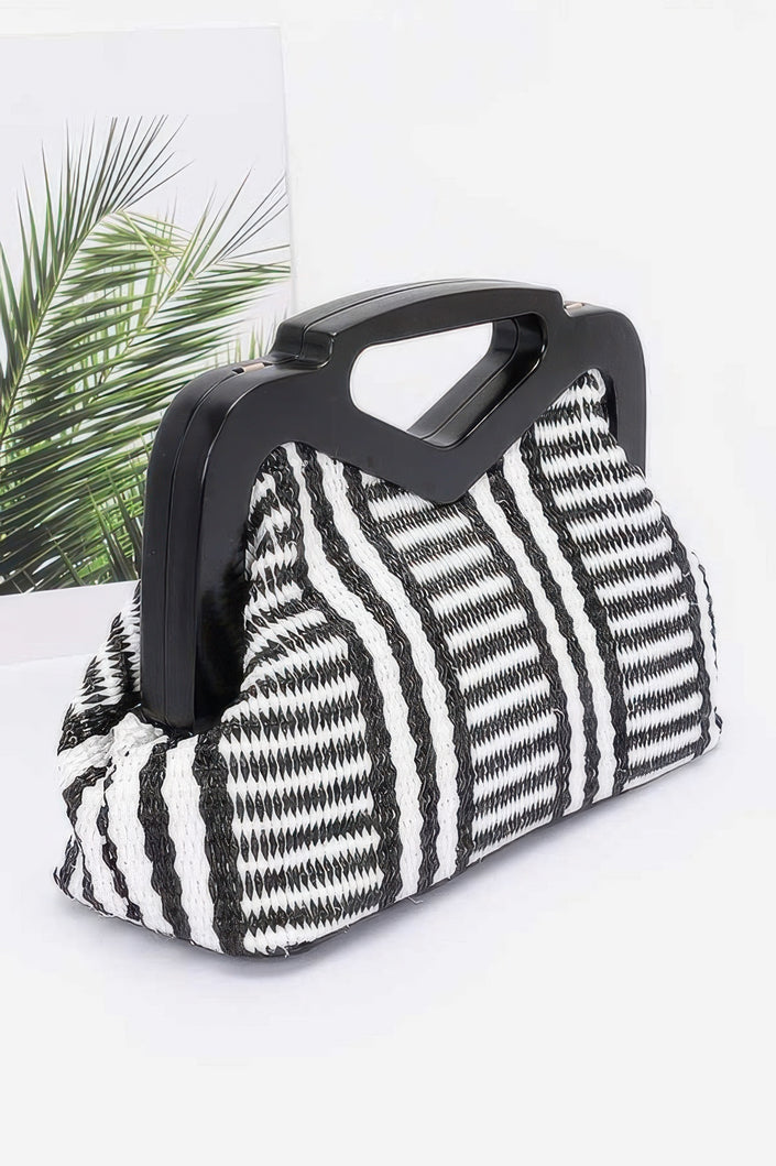 Faux Straw Wood Frame Clutch - Pikemla