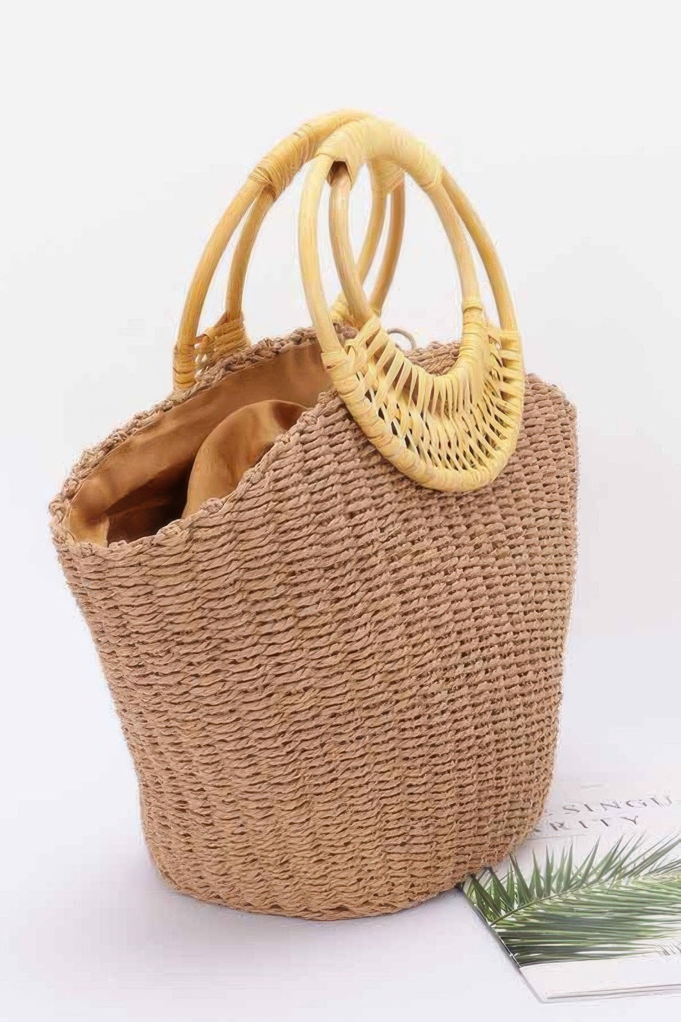 Faux Straw Bamboo Handle Tote Bag - Pikemla