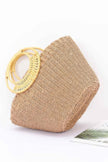 Faux Straw Bamboo Handle Tote Bag - Pikemla