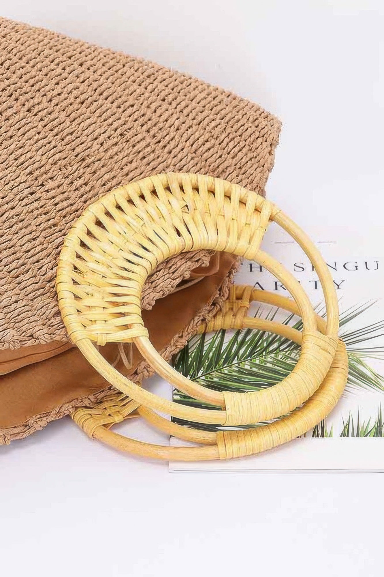Faux Straw Bamboo Handle Tote Bag - Pikemla