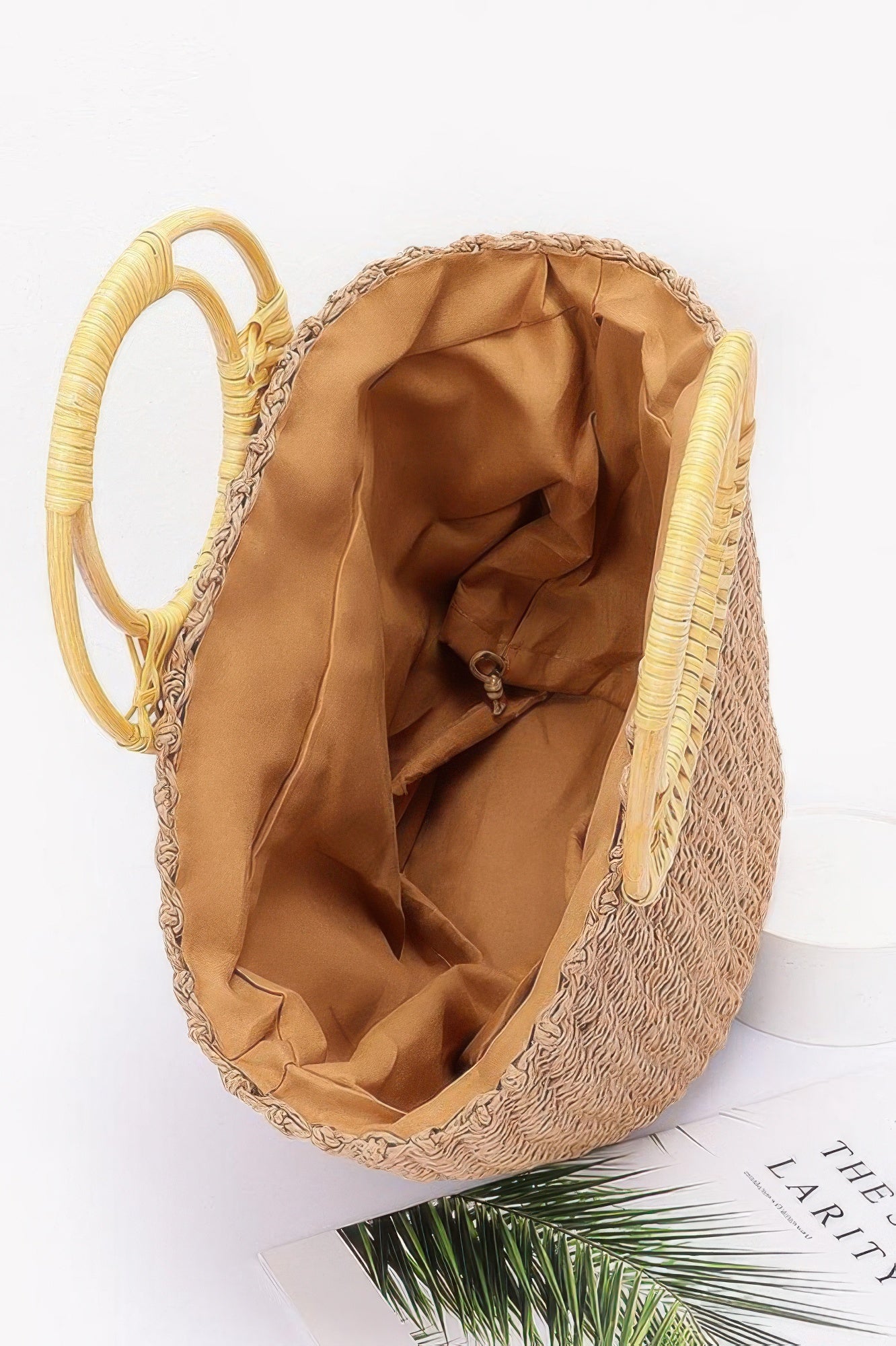Faux Straw Bamboo Handle Tote Bag - Pikemla