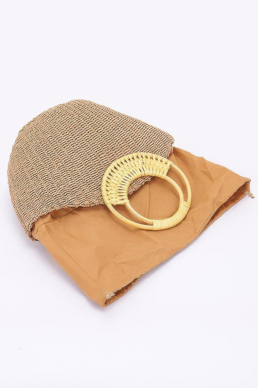 Faux Straw Bamboo Handle Tote Bag - Pikemla