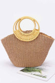 Faux Straw Bamboo Handle Tote Bag - Pikemla