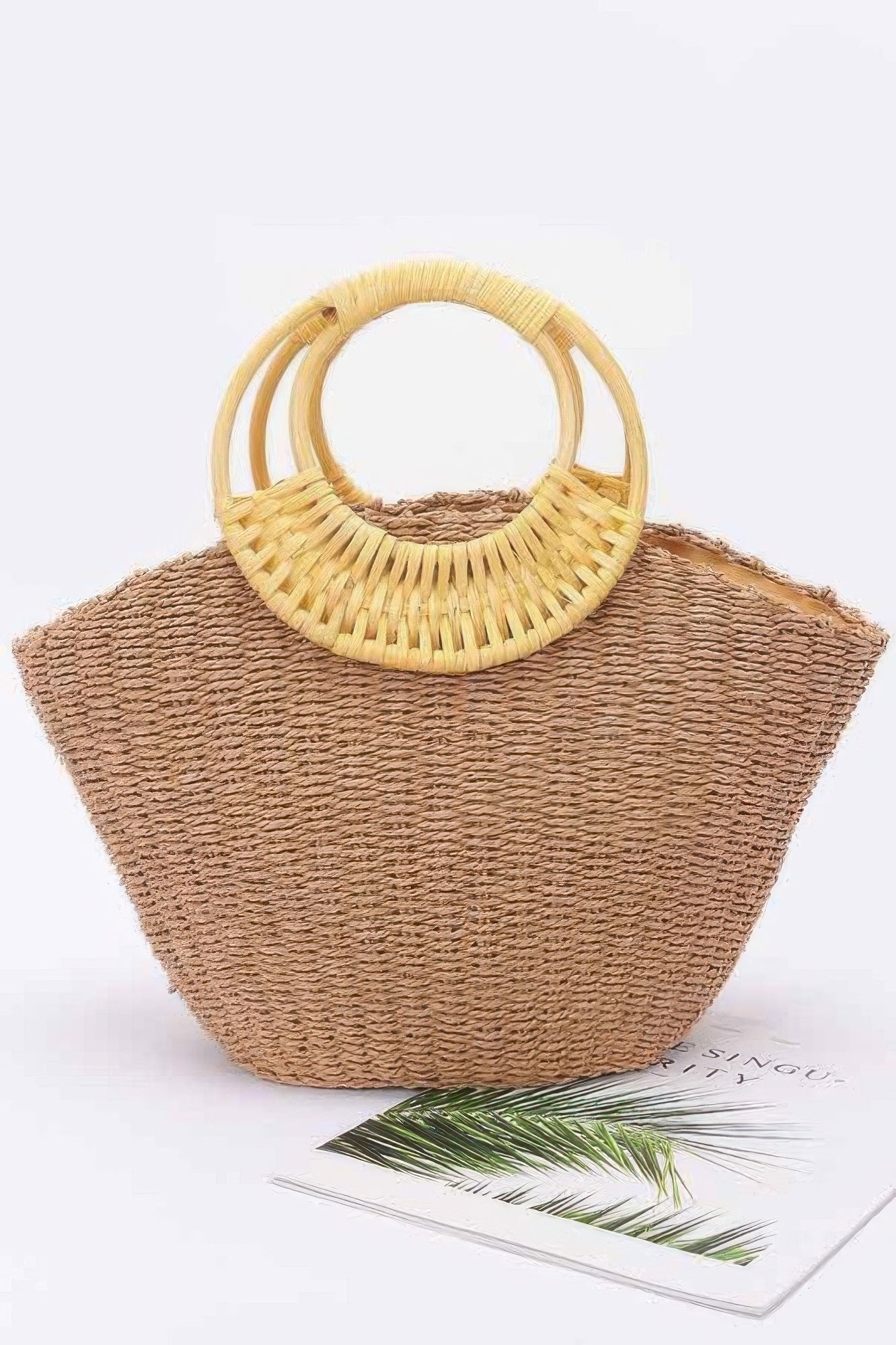 Faux Straw Bamboo Handle Tote Bag - Pikemla