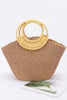 Faux Straw Bamboo Handle Tote Bag - Pikemla