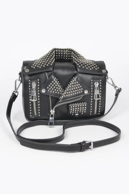 Faux Leather Metal Studded Jacket Clutch - Pikemla