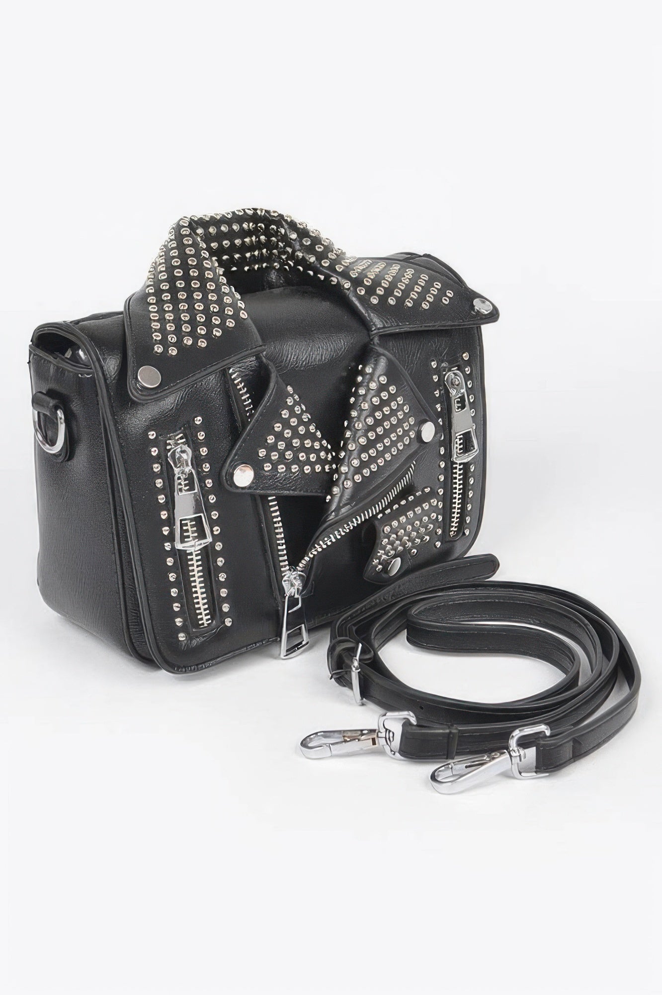 Faux Leather Metal Studded Jacket Clutch - Pikemla