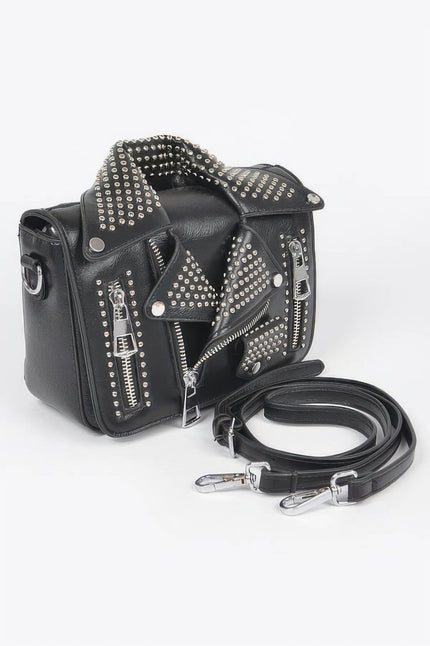 Faux Leather Metal Studded Jacket Clutch - Pikemla