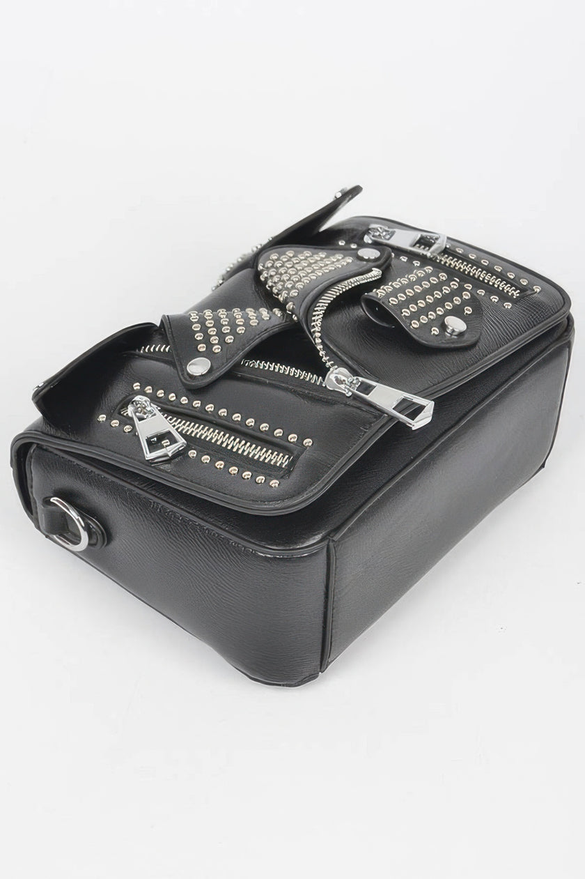 Faux Leather Metal Studded Jacket Clutch - Pikemla