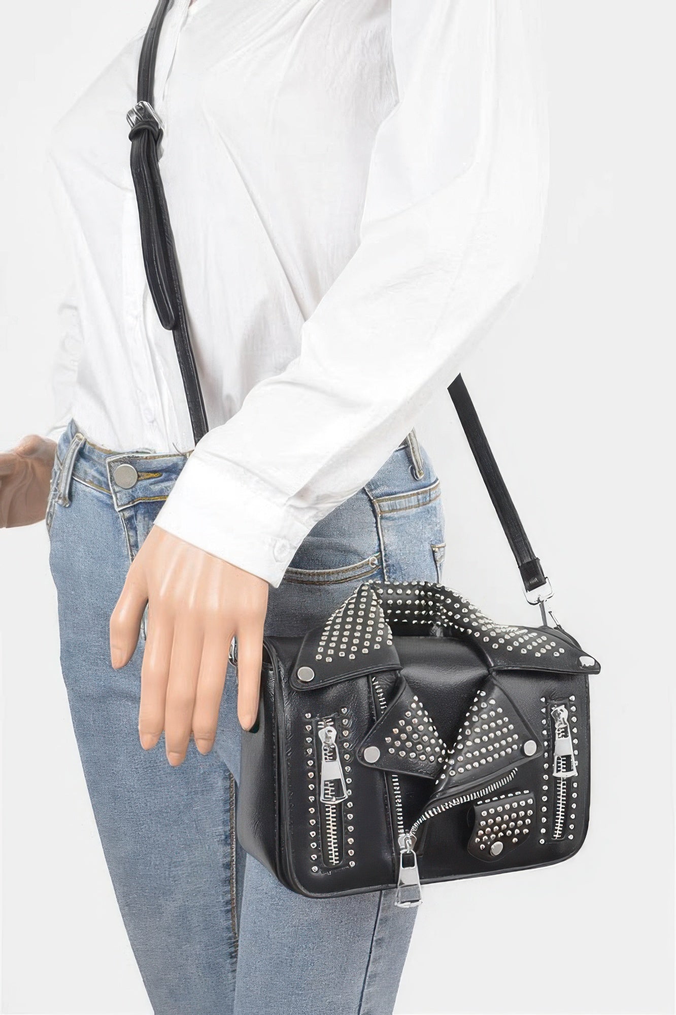 Faux Leather Metal Studded Jacket Clutch - Pikemla