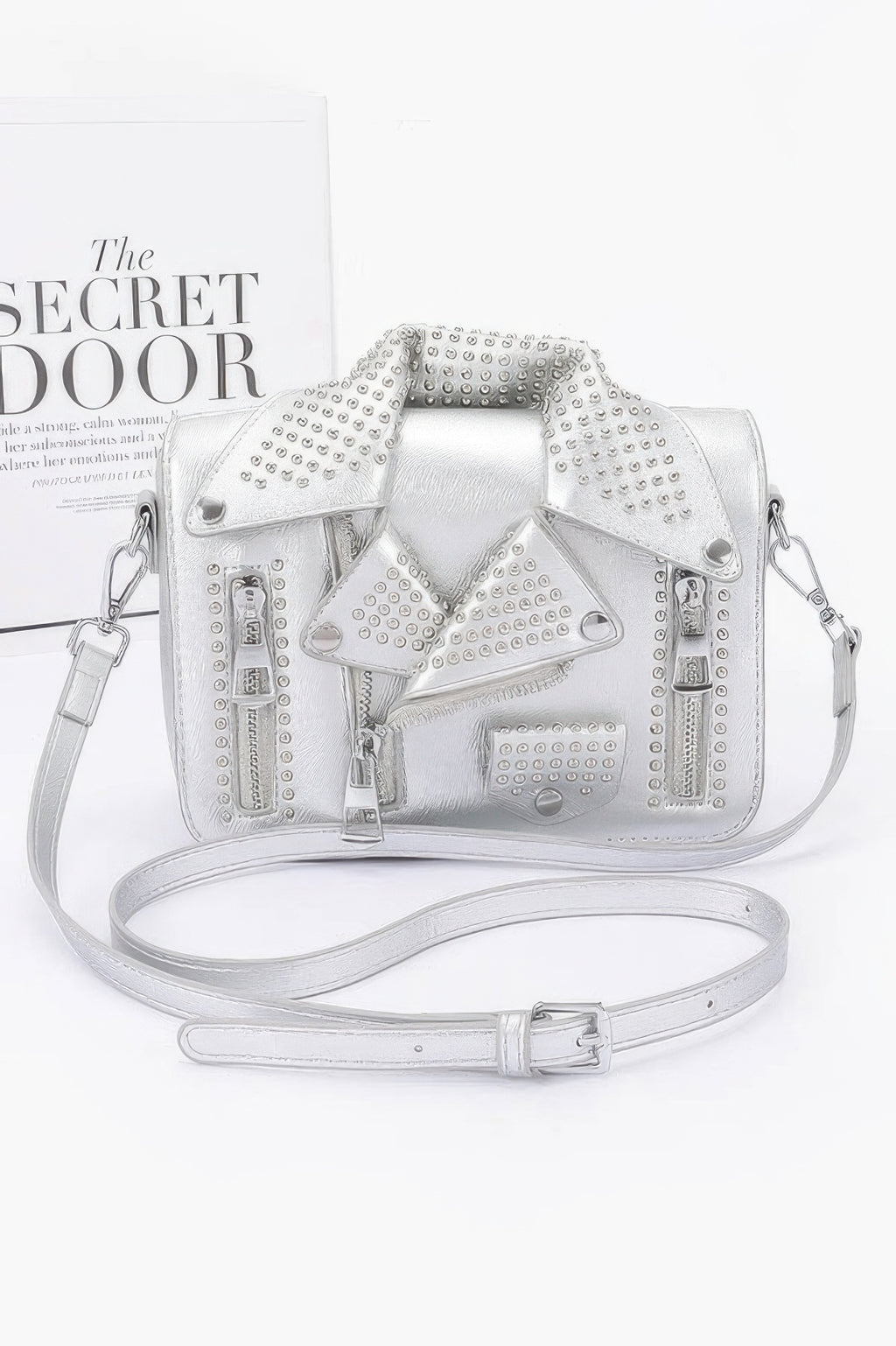 Faux Leather Metal Studded Jacket Clutch - Pikemla