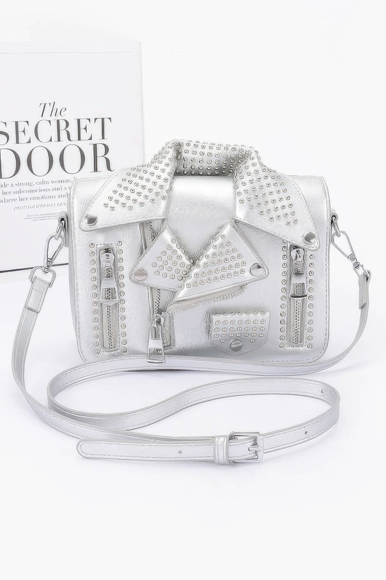 Faux Leather Metal Studded Jacket Clutch - Pikemla