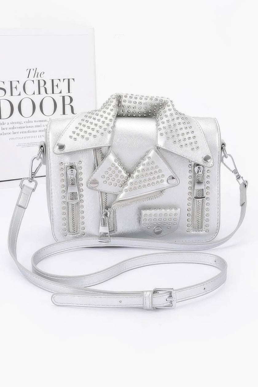 Faux Leather Metal Studded Jacket Clutch - Pikemla