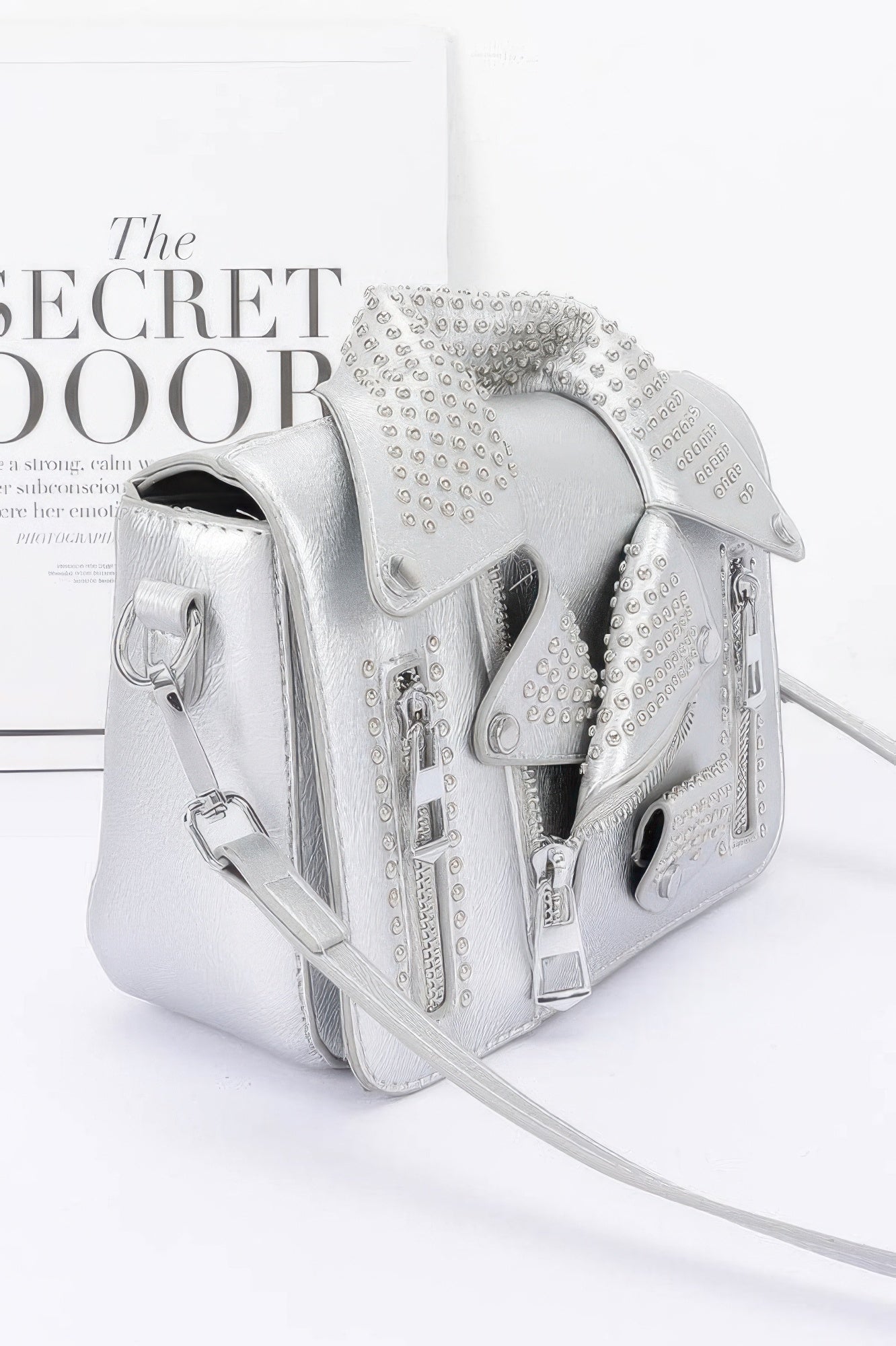 Faux Leather Metal Studded Jacket Clutch - Pikemla