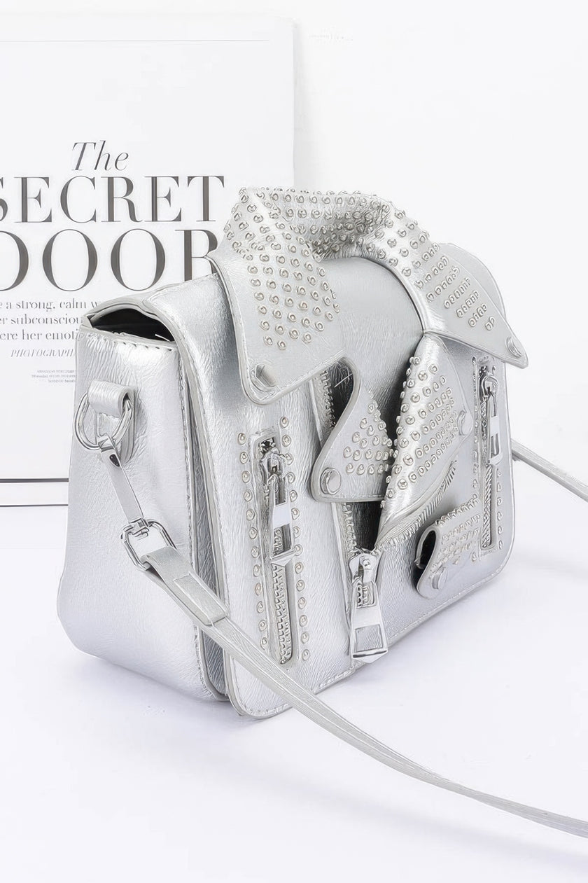 Faux Leather Metal Studded Jacket Clutch - Pikemla