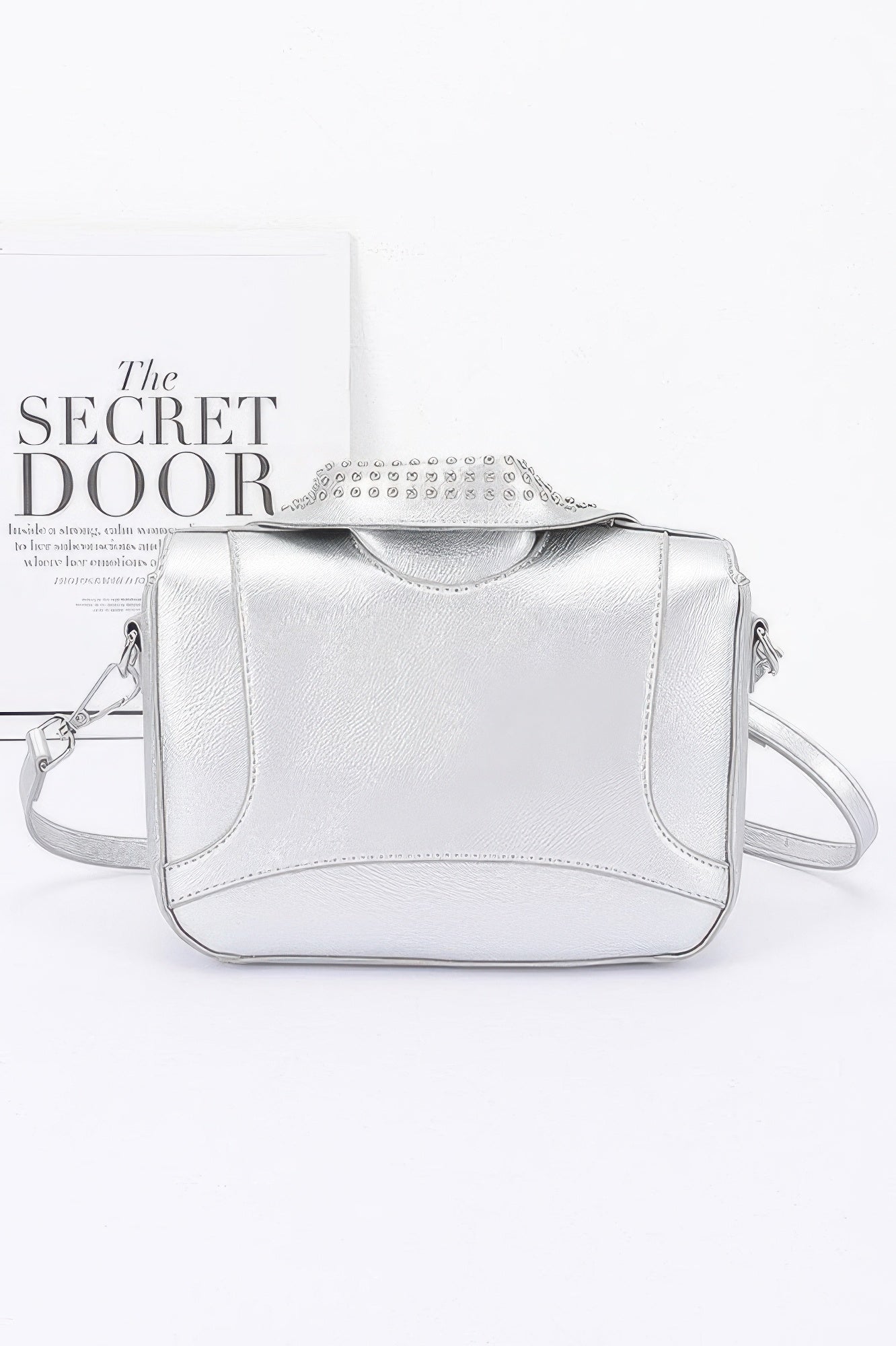 Faux Leather Metal Studded Jacket Clutch - Pikemla