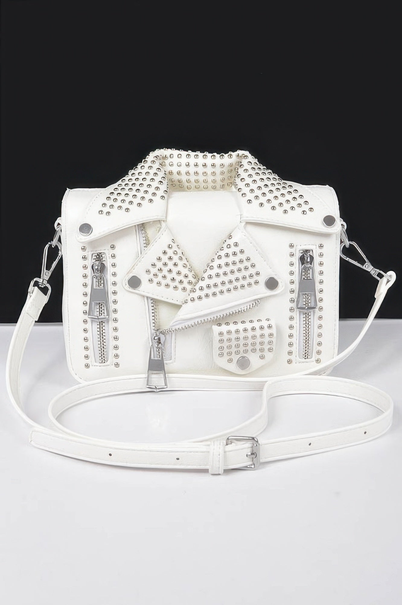 Faux Leather Metal Studded Jacket Clutch - Pikemla