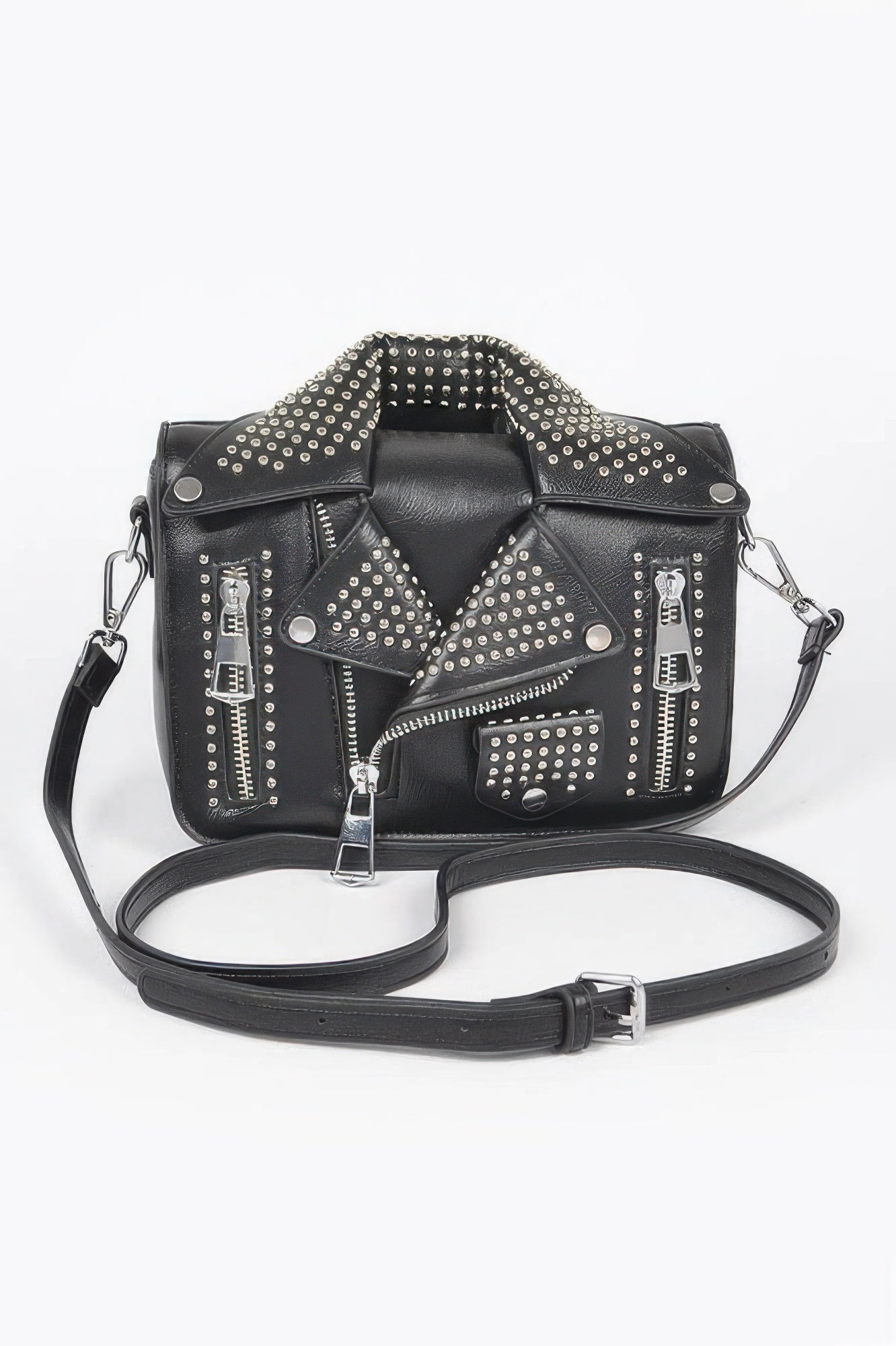 Faux Leather Metal Studded Jacket Clutch - Pikemla