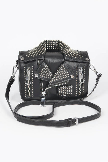 Faux Leather Metal Studded Jacket Clutch - Pikemla