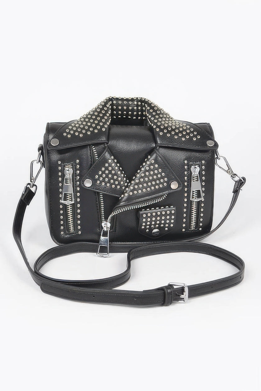 Faux Leather Metal Studded Jacket Clutch - Pikemla