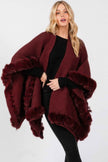 Faux Fur Trim Cape With Closure - Pikemla
