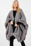 Faux Fur Trim Cape With Closure - Pikemla