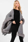 Faux Fur Trim Cape With Closure - Pikemla