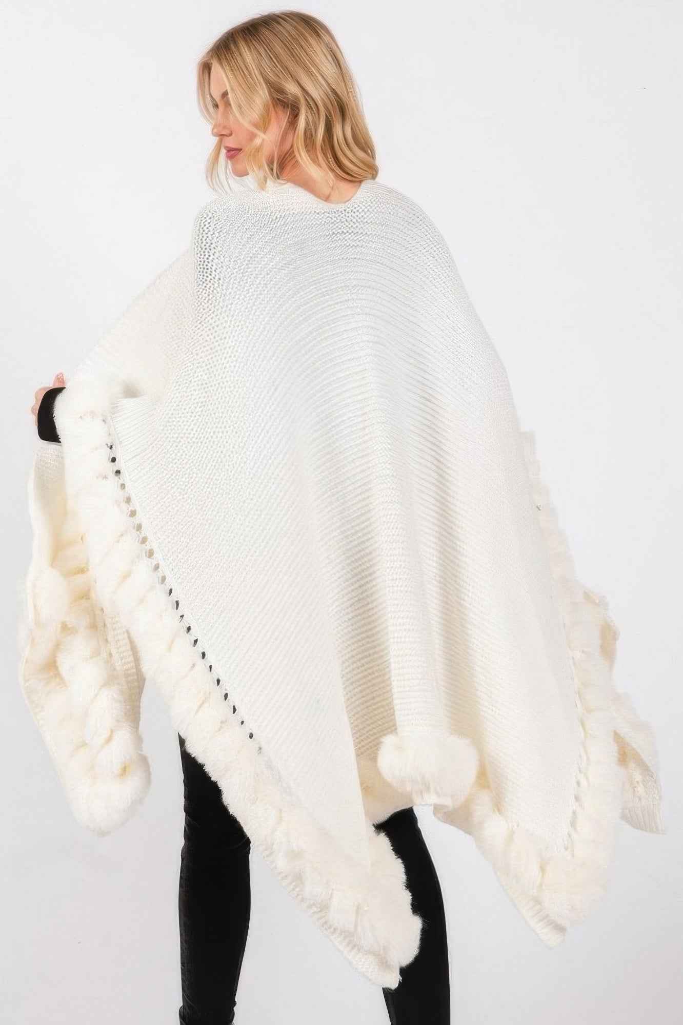 Faux Fur Trim Cape With Closure - Pikemla
