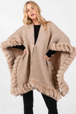 Faux Fur Trim Cape With Closure - Pikemla
