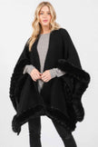 Faux Fur Trim Cape With Closure - Pikemla
