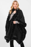 Faux Fur Collar And Trim Cape With Closure - Pikemla