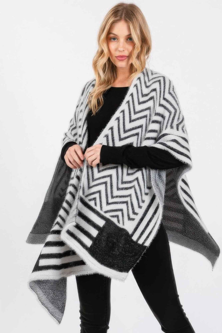 Fuzzy Chevron Pattern Ruana - Pikemla