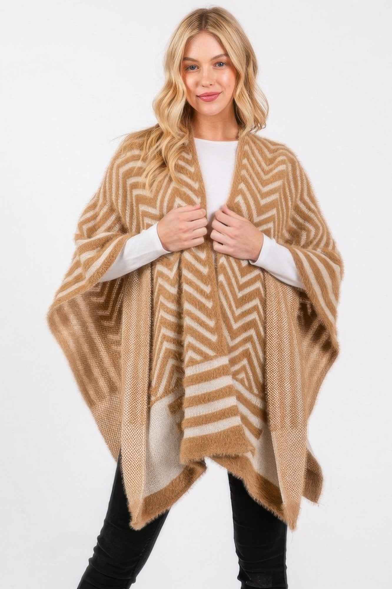 Fuzzy Chevron Pattern Ruana - Pikemla
