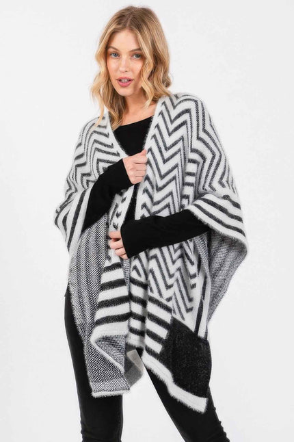 Fuzzy Chevron Pattern Ruana - Pikemla