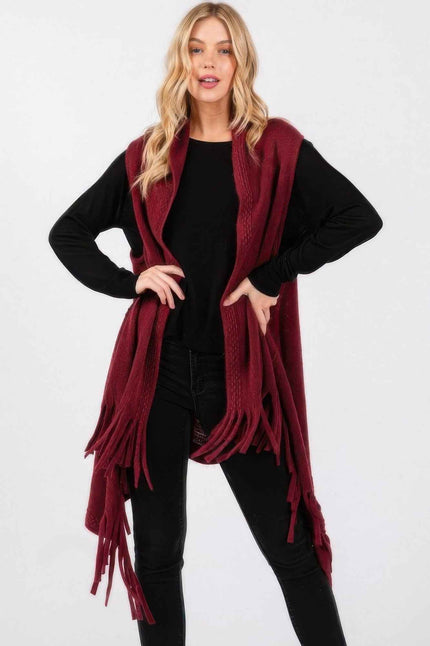 Embossed Dotted Line Tassel Knit Vest - Pikemla