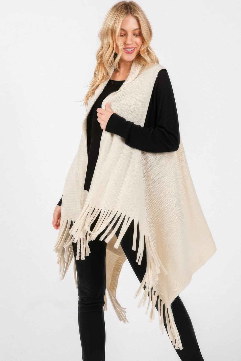 Embossed Dotted Line Tassel Knit Vest - Pikemla