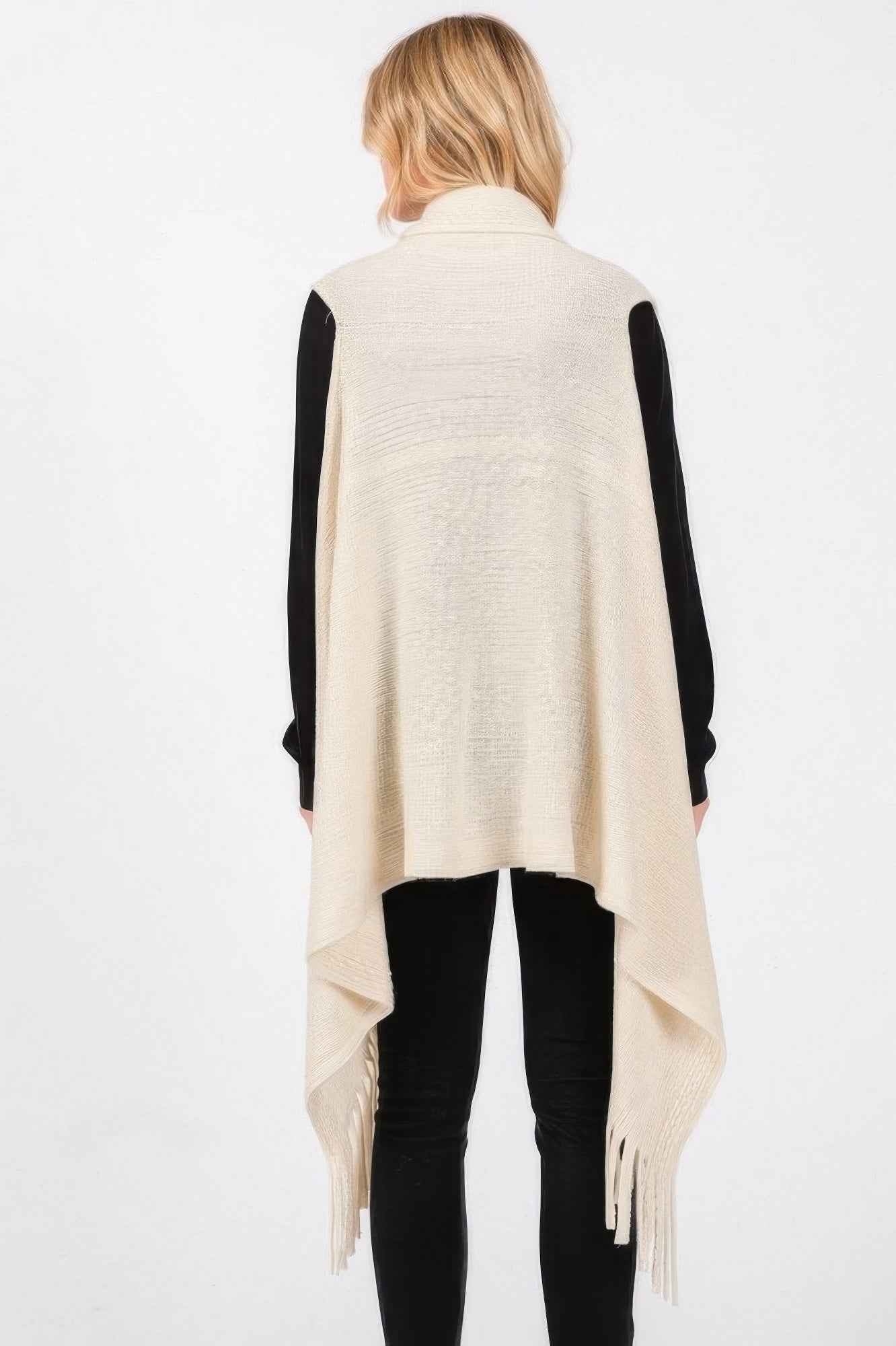 Embossed Dotted Line Tassel Knit Vest - Pikemla