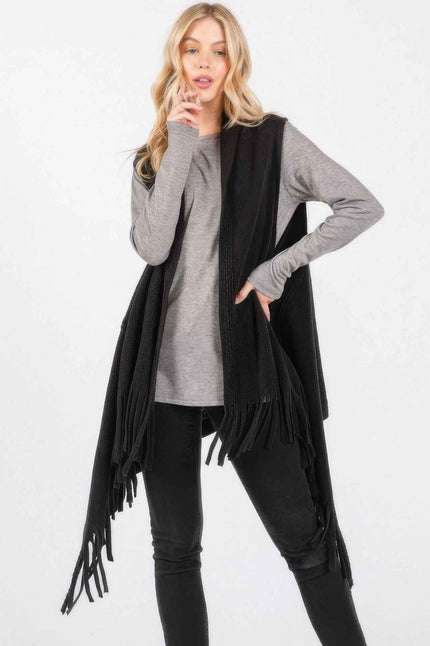 Embossed Dotted Line Tassel Knit Vest - Pikemla