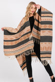Aztec Pattern Fringe Ruana - Pikemla