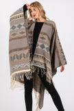 Aztec Pattern Fringe Ruana - Pikemla
