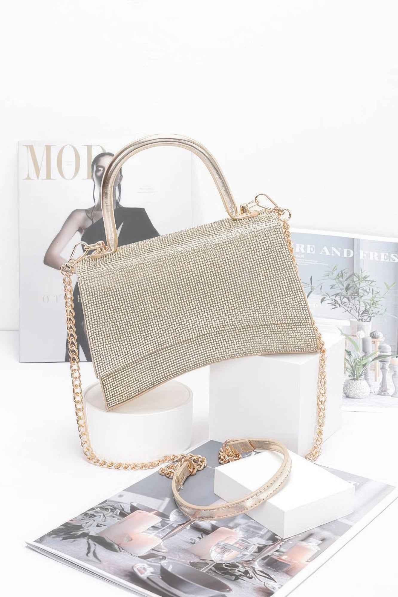 Rhinestone Top Handle Flap Bag