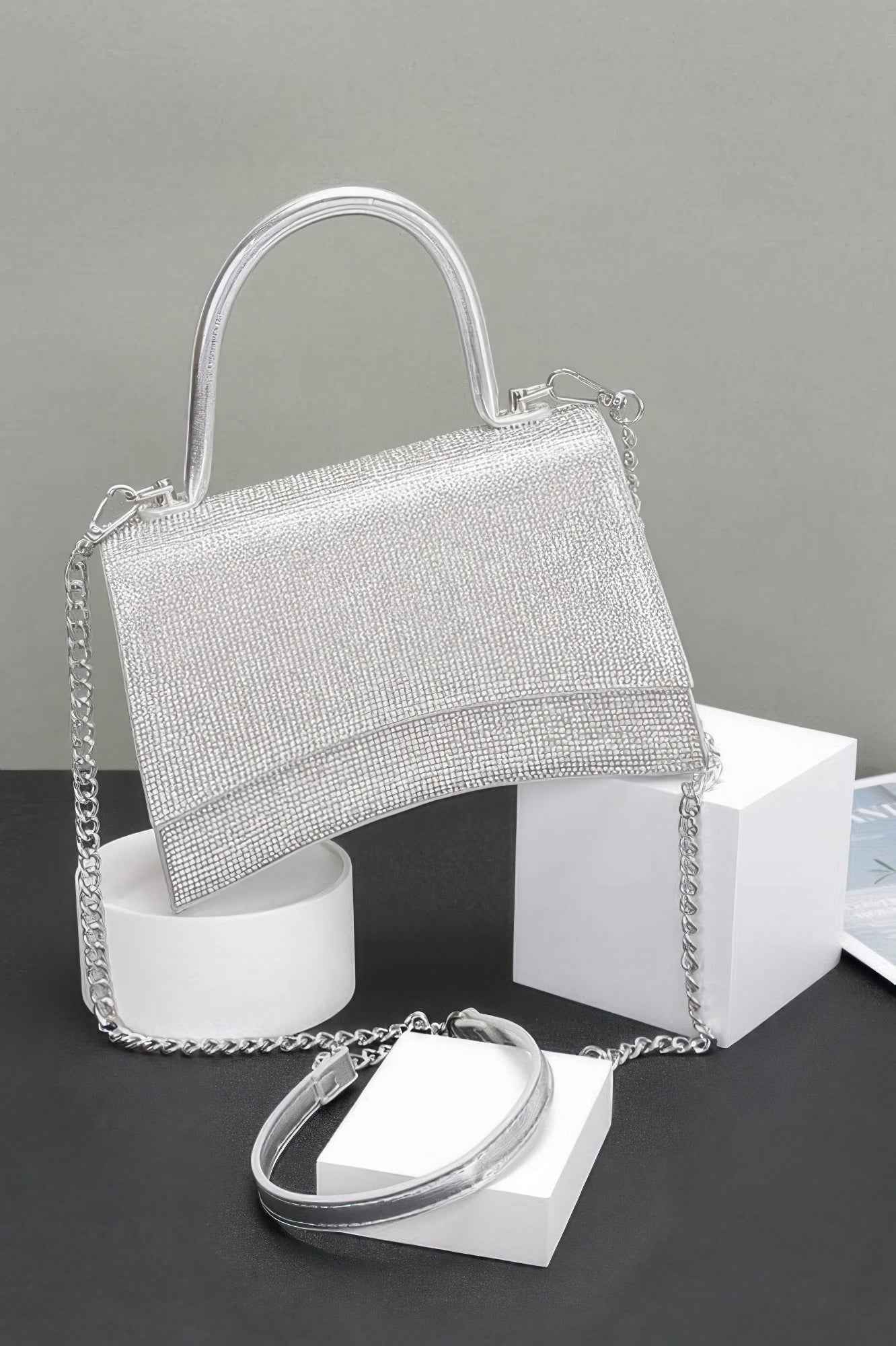 Rhinestone Top Handle Flap Bag