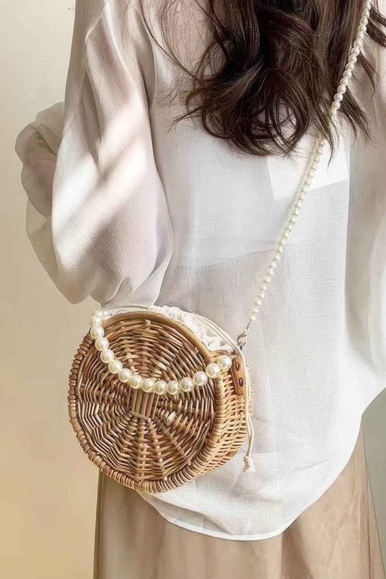 Handmade Bamboo Clutch W/pearl Handle