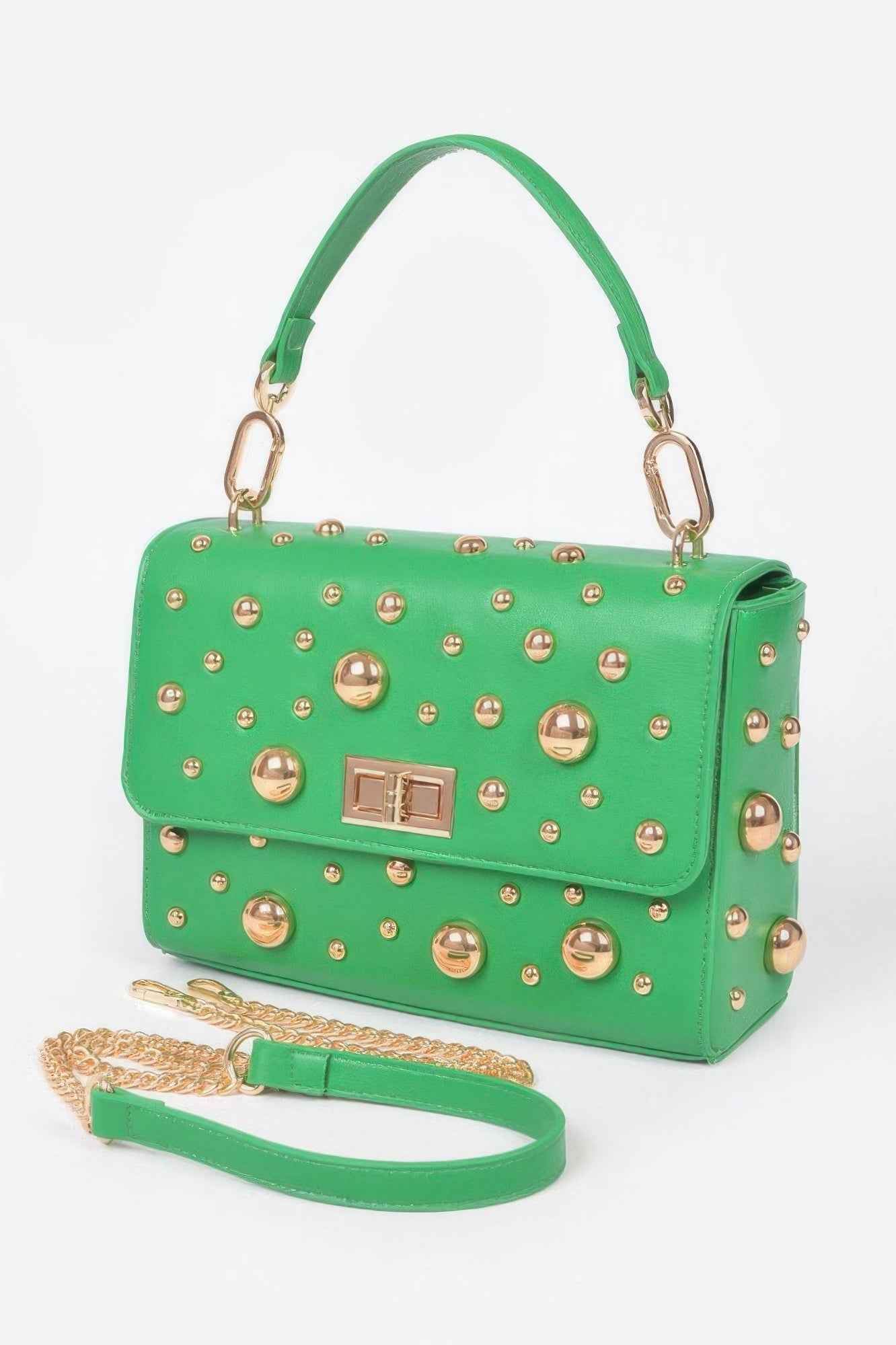 Faux Leather Multi Metal Studded Shoulder Bag