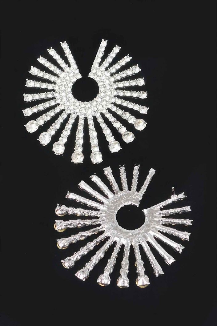 Rhinestone Fan Circle Earrings